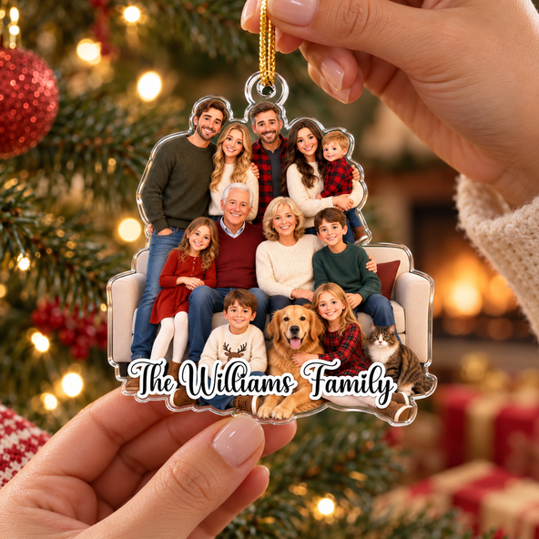 Personalized Cartoon Photo Ornament, Custom Family Portrait Christmas Keepsake Gift for Family, Kids & Grandkids