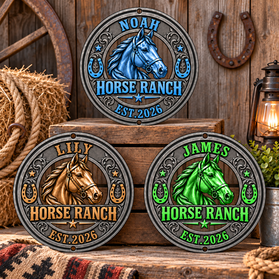 Personalized Horse Ranch Round Metal Sign, Custom Name & Established Year Western Horse Sign, Farm Barn Wall Decor Gift For Horse Lover