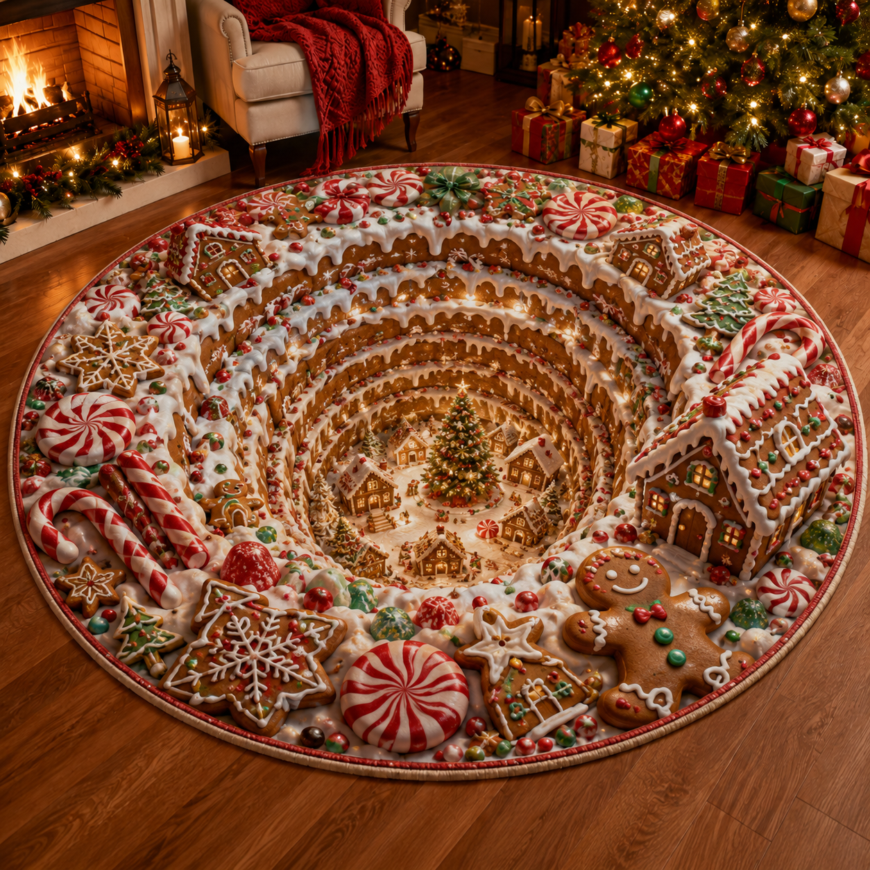 Halloween 3D Vortex Optical Illusion Round Rug, Non Slip Decorative Floor Mat, Spooky Visual Trap Design, Halloween Home Decor Gift for Family & Party Lovers