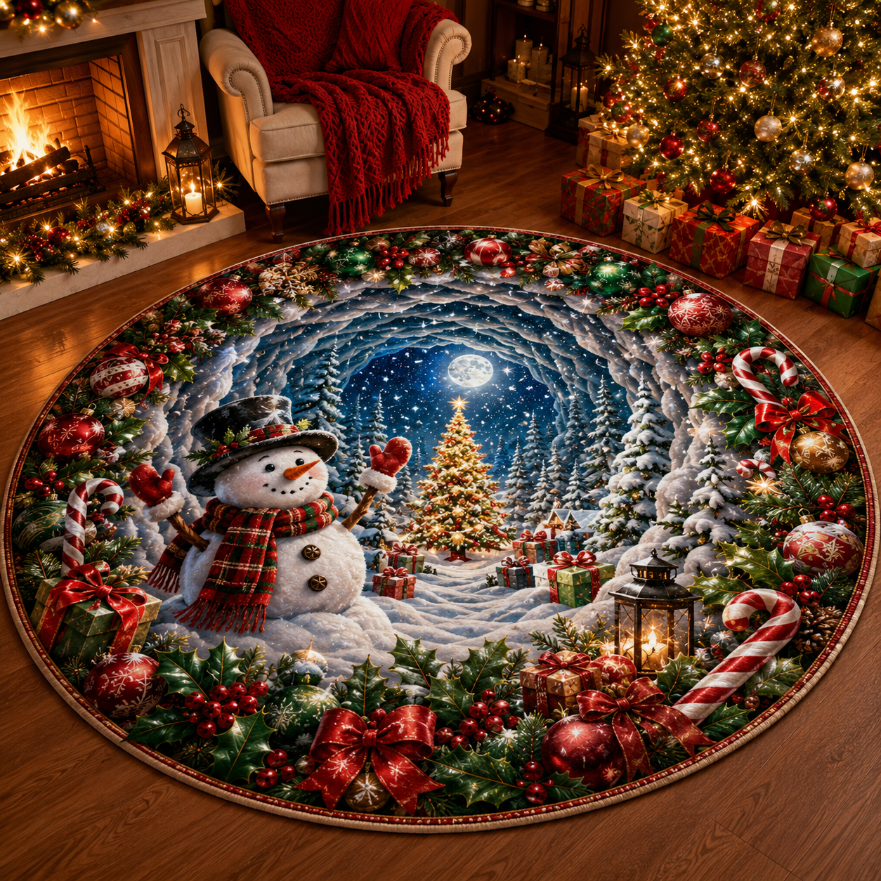 Halloween 3D Vortex Optical Illusion Round Rug, Non Slip Decorative Floor Mat, Spooky Visual Trap Design, Halloween Home Decor Gift for Family & Party Lovers