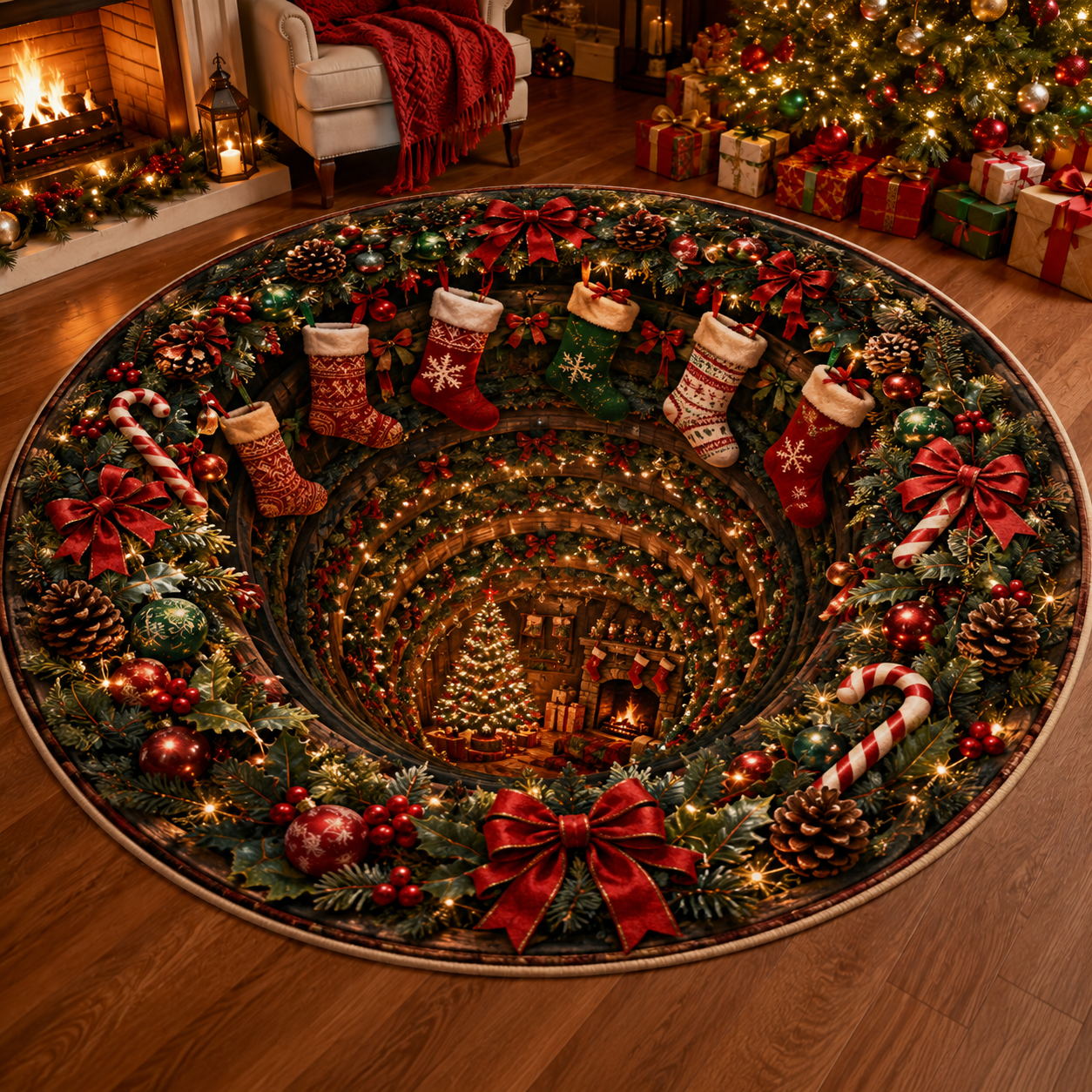 Halloween 3D Vortex Optical Illusion Round Rug, Non Slip Decorative Floor Mat, Spooky Visual Trap Design, Halloween Home Decor Gift for Family & Party Lovers