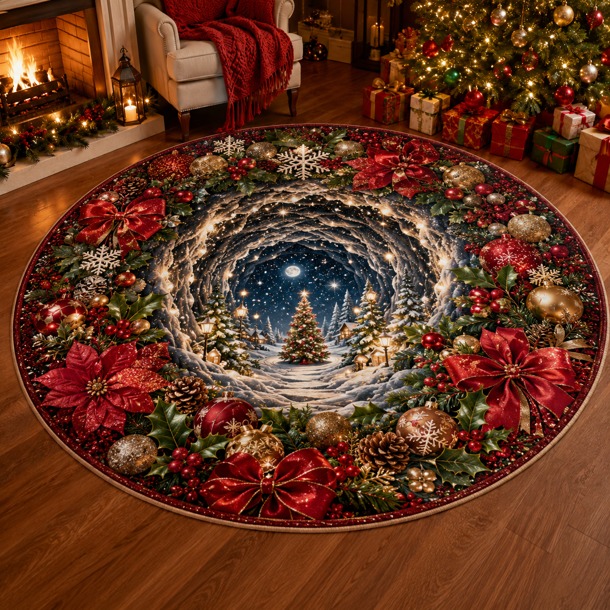 Halloween 3D Vortex Optical Illusion Round Rug, Non Slip Decorative Floor Mat, Spooky Visual Trap Design, Halloween Home Decor Gift for Family & Party Lovers
