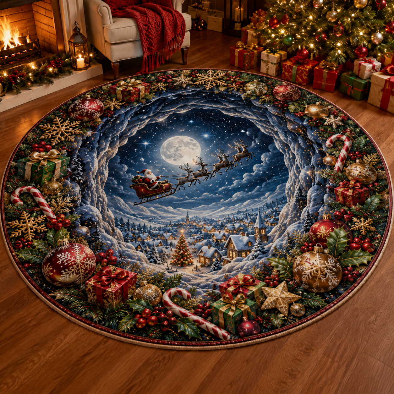 Halloween 3D Vortex Optical Illusion Round Rug, Non Slip Decorative Floor Mat, Spooky Visual Trap Design, Halloween Home Decor Gift for Family & Party Lovers