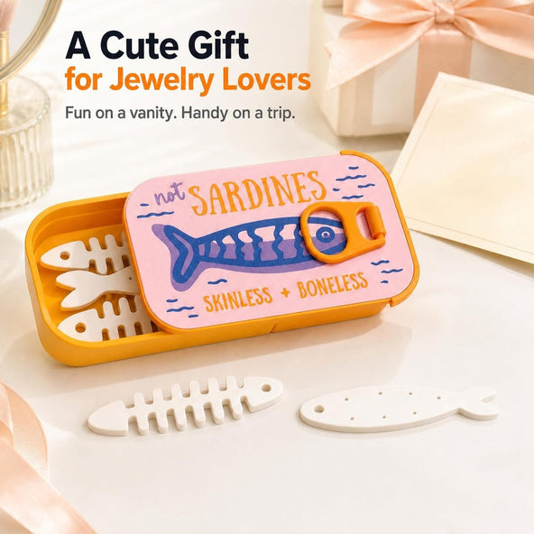Sardines Jewelry Box – Novelty Fish Tin-Shaped Travel Jewelry Case with Playful Sardine Design for Birthday, Christmas & Vacation Gifts for Women, Girls and Fish Lovers