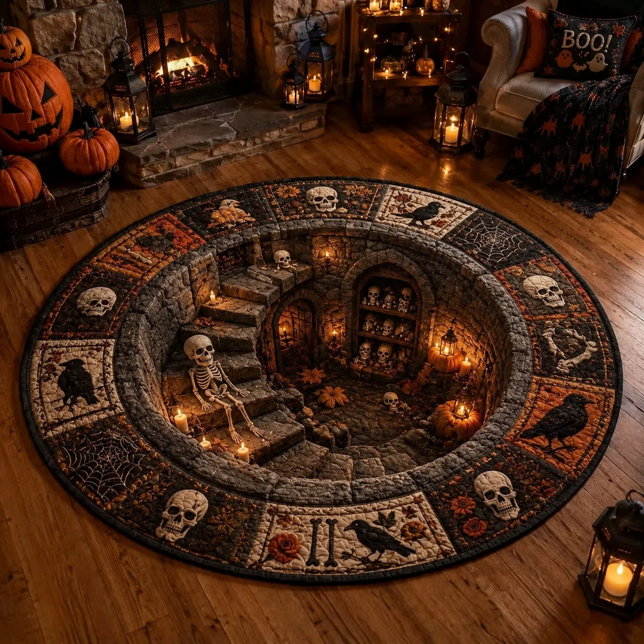 Halloween 3D Vortex Optical Illusion Round Rug, Non Slip Decorative Floor Mat, Spooky Visual Trap Design, Halloween Home Decor Gift for Family & Party Lovers