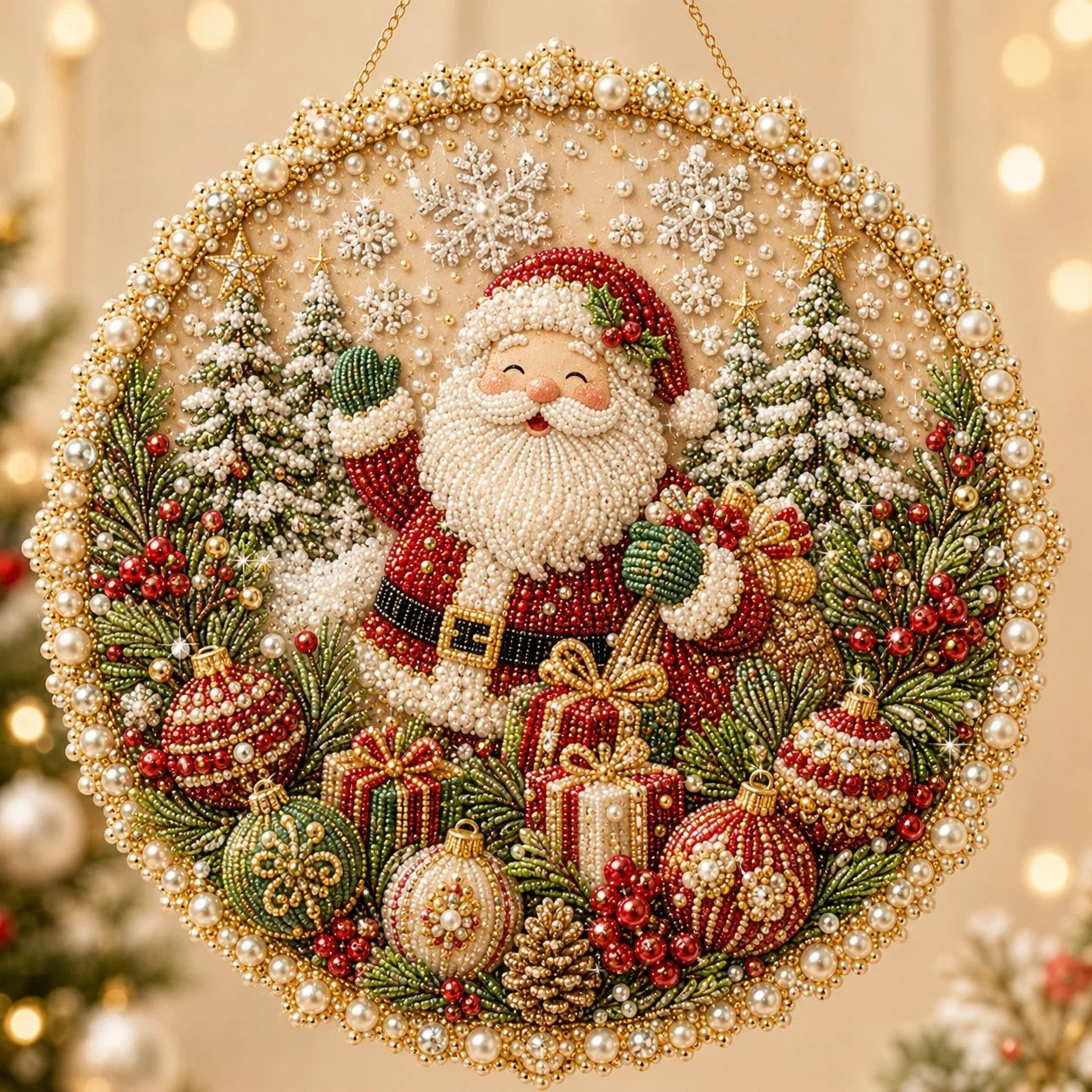 DIY Beaded Seasonal Wall‑Hanging Craft Set, Holiday Pearl Art Hanging Wreath Fun Activity, Home Wall Decor, Gift for Craft Lovers/Friends