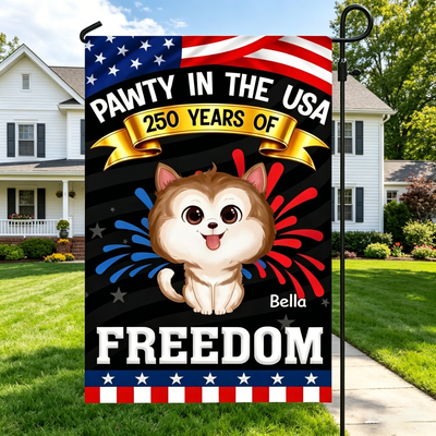 Pawty In The USA - Personalized Garden Flag - Gift For Dog Lovers