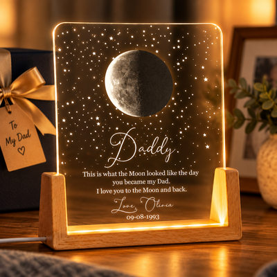 Father's Day Gifts, Custom Moon Phase By Date Gift For Dad Father's Day Keepsake - Personalized Night Light