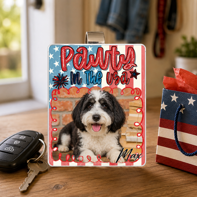 Patriotic Independence Day Personalized Car Visor Clip Photo Frame Custom Pet Portrait Car Accessory