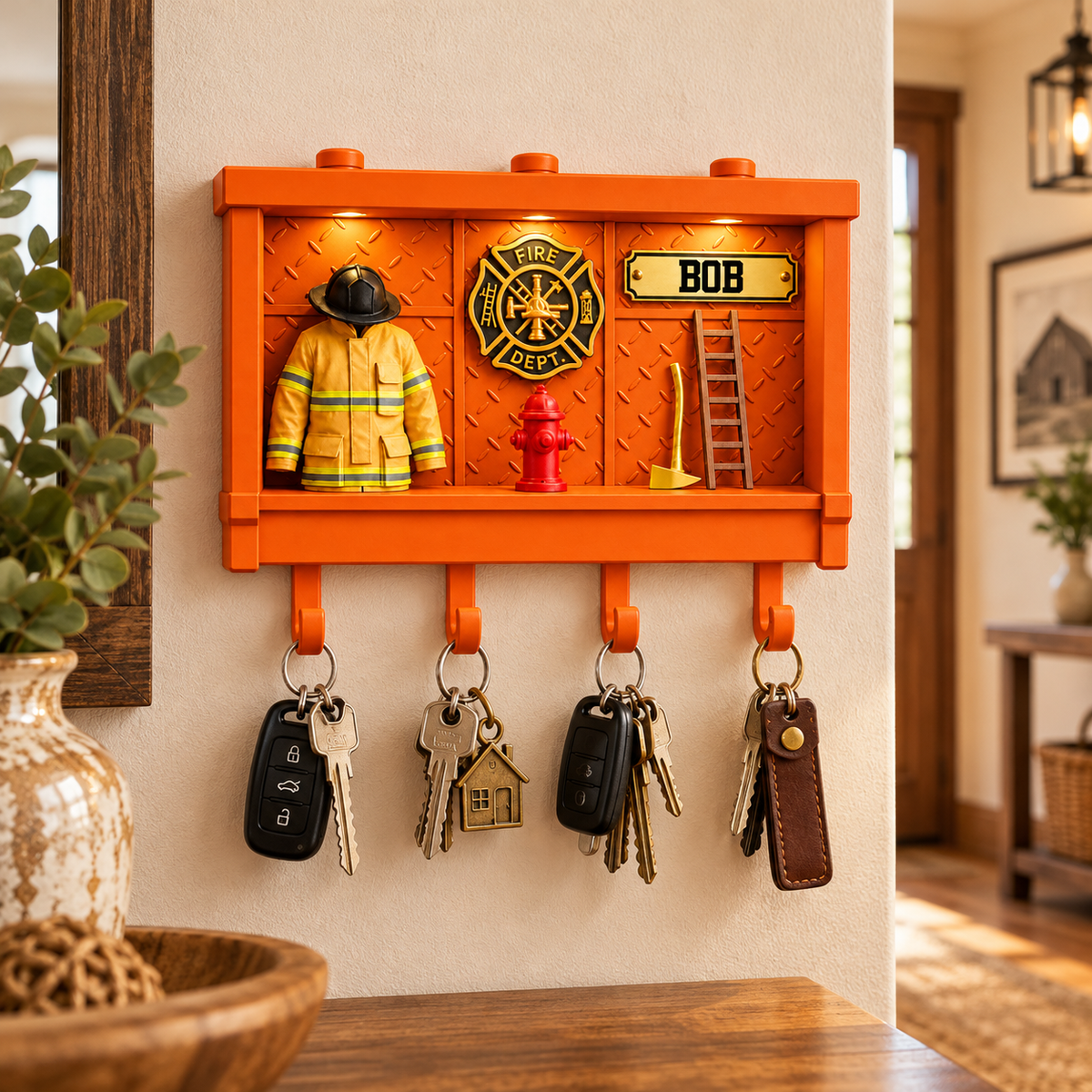 Personalized Firefighter Key Holder, 3D Printed Firefighter Shadow Box ...
