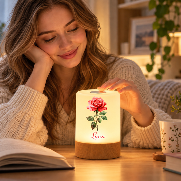 Personalized Birth Flower Night Light, Custom Name Dimmable Touch Lamp, Unique Birthday and Mother's Day Gift for Women