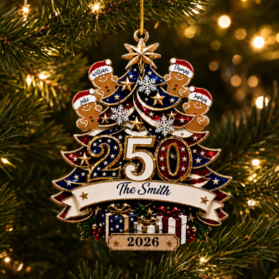 Custom 250th Anniversary Gingerbread Family Acrylic Ornament – Patriotic America 1776-2026 Christmas Tree Decor For Family