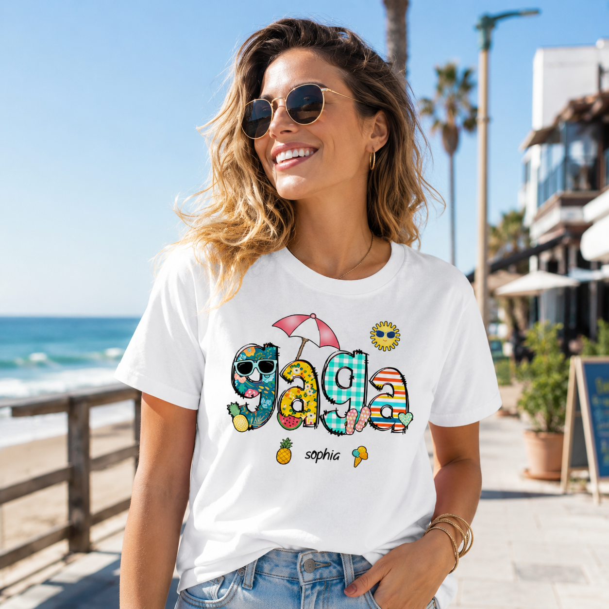 Custom Grandma & Grandkids Beach Shirt – Personalized T-Shirt for Nana, Mama, Mimi with Kids’ Names – Fun Summer or Birthday Gift