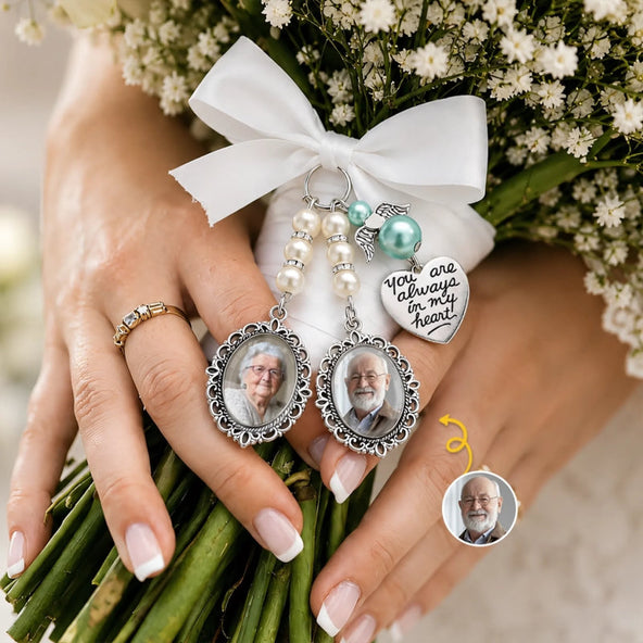 Custom Photo Bouquet Charm - Personalized Memorial Sympathy Gifts For Brides - In Loving Memory
