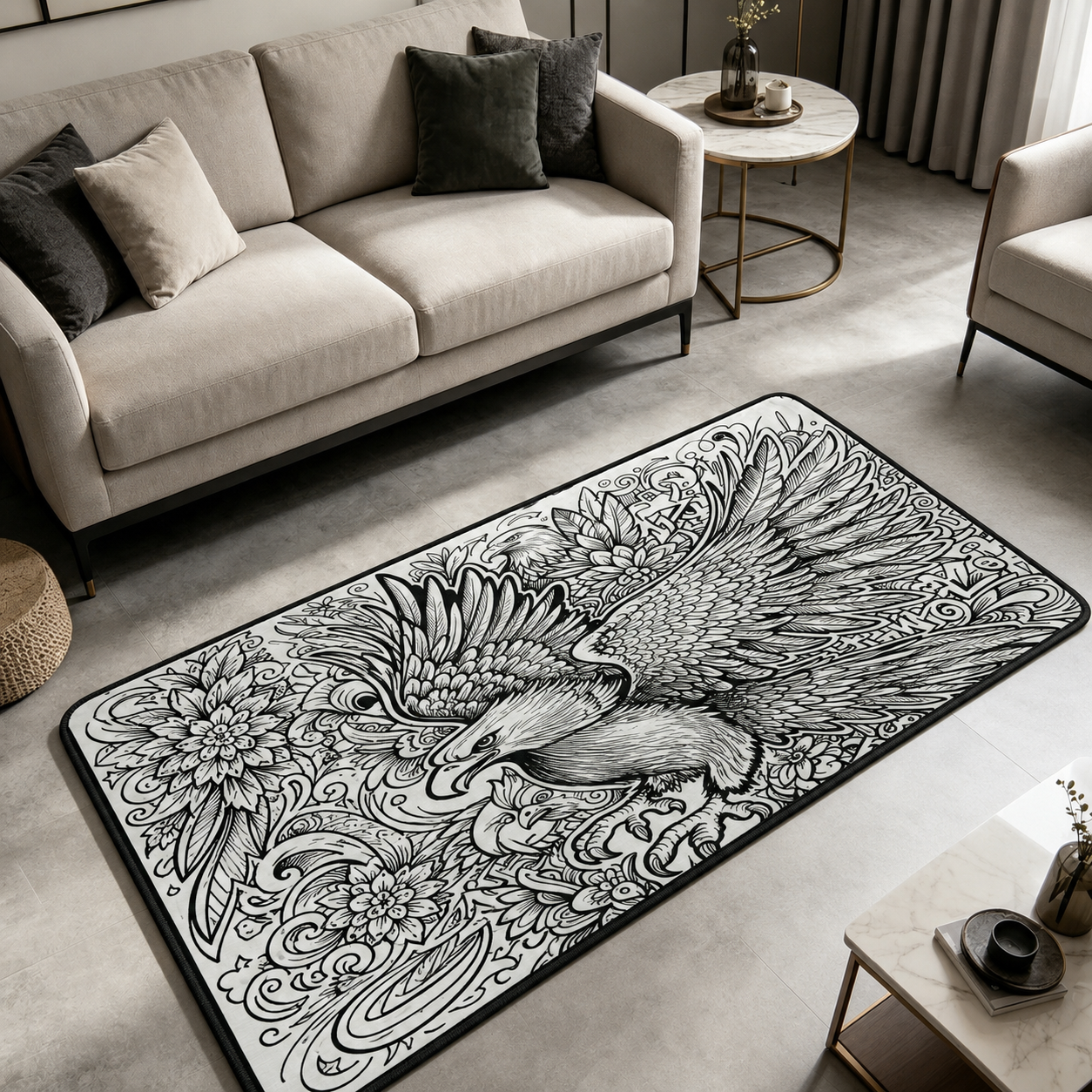 DIY Coloring Doodle Rug | Washable Crystal Velvet Custom Line Art Floor Carpet