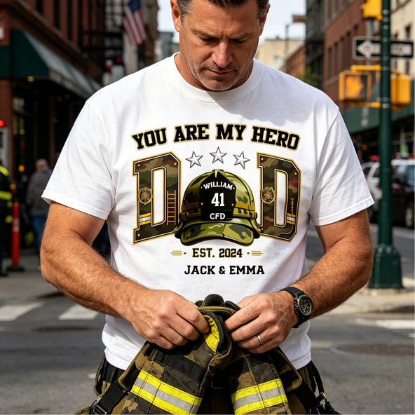 Proud Firefighter Dad Firefighter Helmet - Personalized Shirt - Father's Day Gift For Dad, Husband