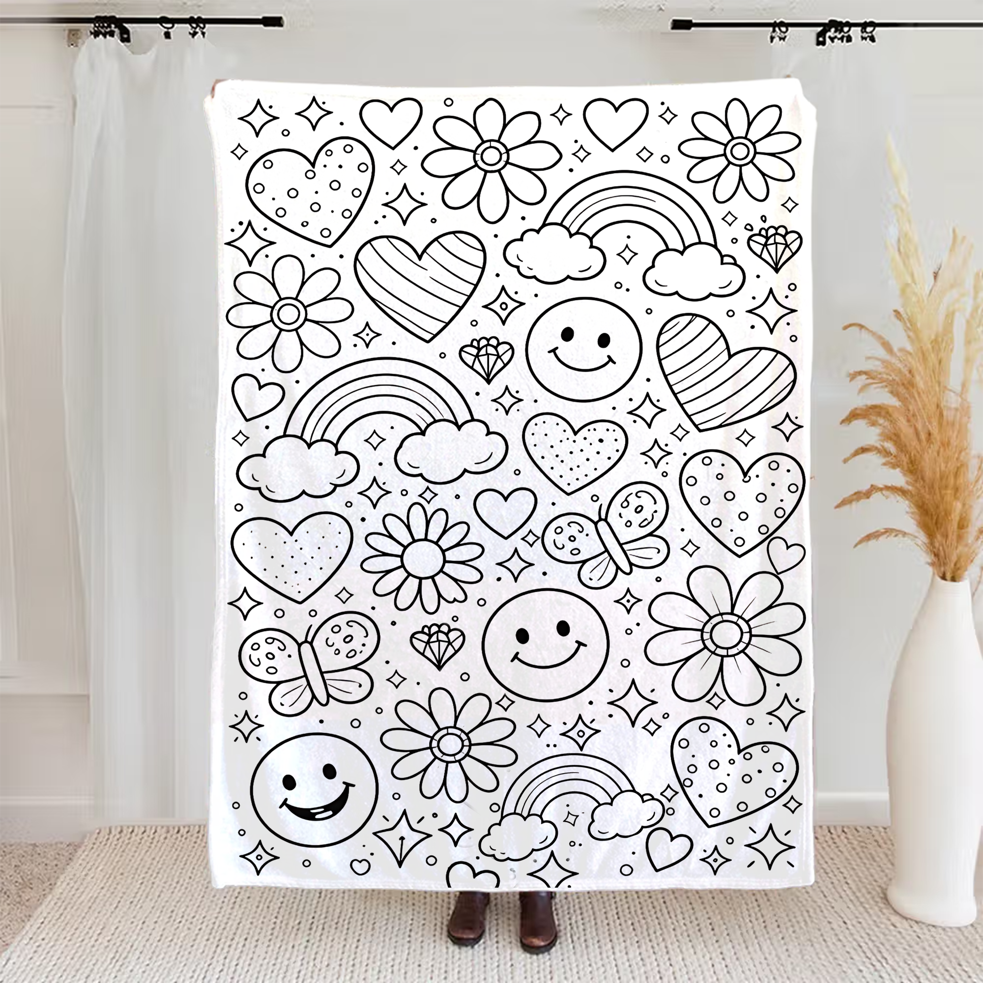 DIY Drawing Blanket with 24 Colors Markers, Doodle Your Own Blankets, Customizable Washable Paint & Play Blankets for Adults