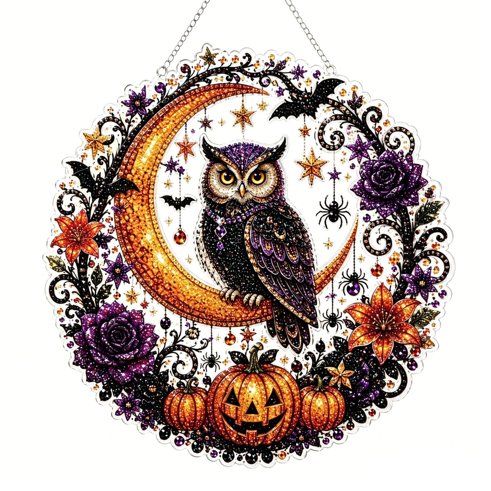 Halloween Wreath Diamond Painting DIY Kit, Acrylic Hanging Ornament for Window Home Decor