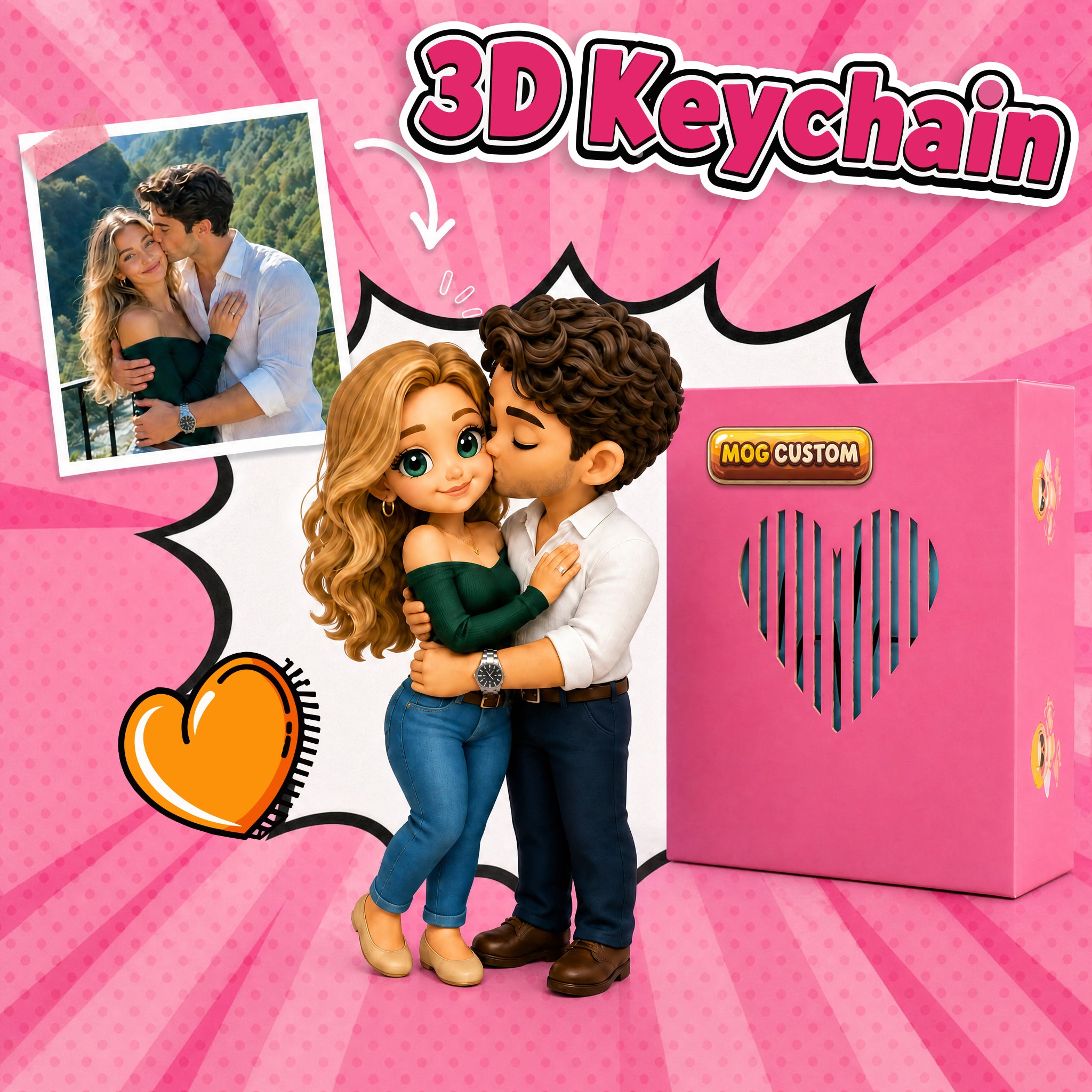 Personalized 3D Keychain from Photo – Custom Bag Charm Gift for Him & Her