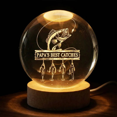 Daddy Grandpa Best Catch Fishing - Personalized Crystal Ball LED Night Light - Heartfelt Gift For Dad, Gift For Grandpa