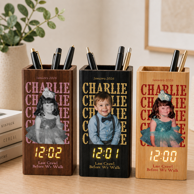 Last Crawl Before We Walk - Personalized Photo Pen Holder With Clock Gifts For Son, Daughter