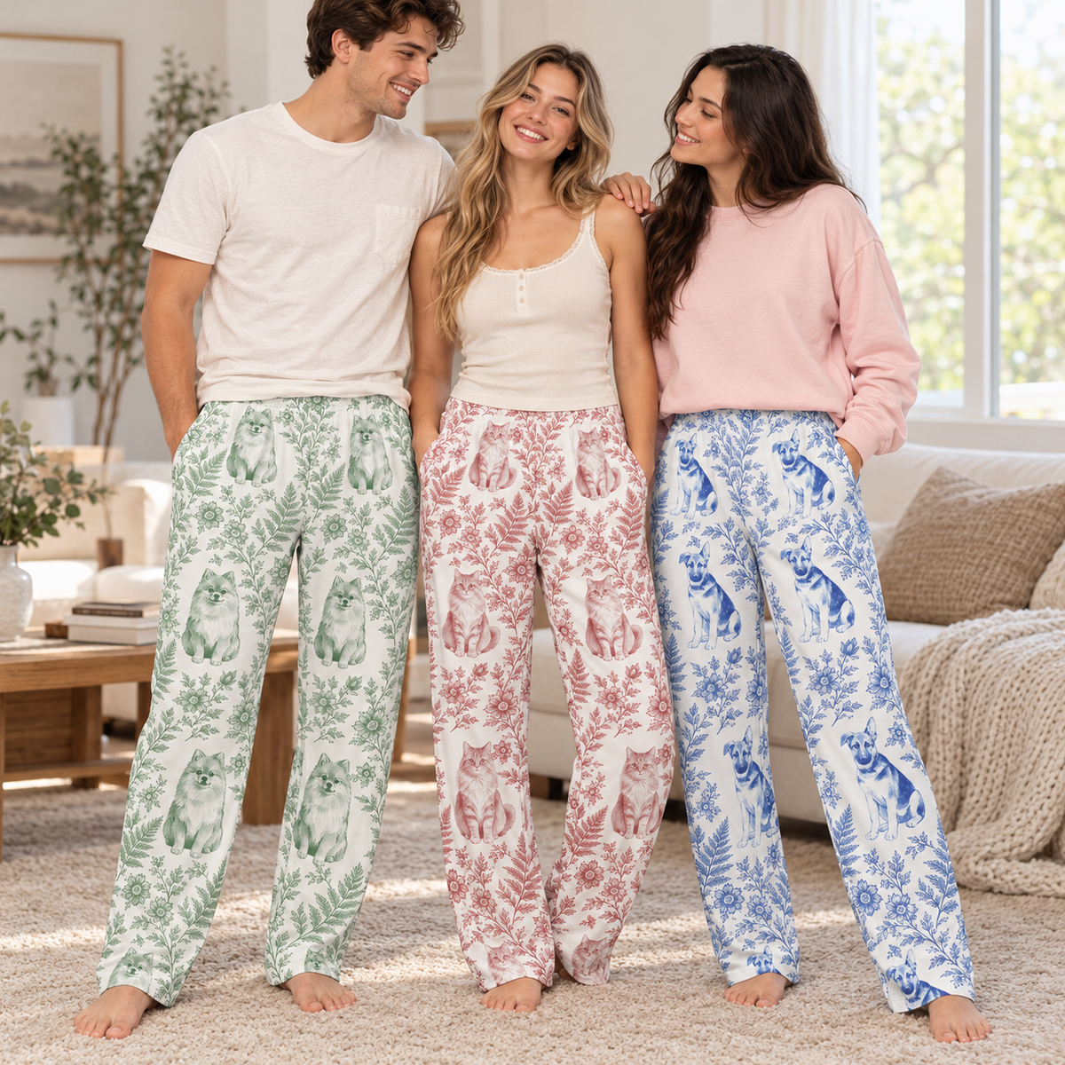 Custom Photo Pet Portrait Pajama Pants, Personalized Watercolor Pet Print Lounge Pants, Gift for Her, Pet Lover Gift