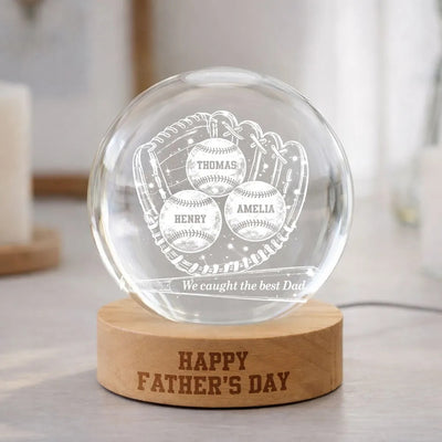 Happy Father's Day Baseball Dad - Personalized Crystal Ball LED Night Light - Father's Day Gift for Dad, Husband