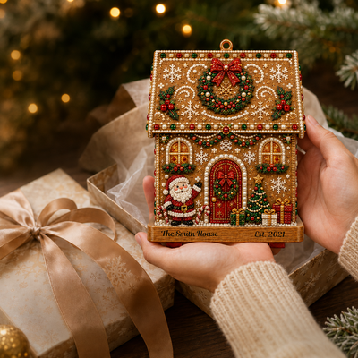 DIY Pearl Art Kit – Custom Name Gingerbread House Christmas Ornament, Personalized Handmade Holiday Craft Gift for Christmas Lovers