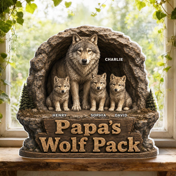 Dad Papa's Wolf Pack - Personalized Acrylic Block Plaque - Cool Father's Day Gift For Dad, Husband