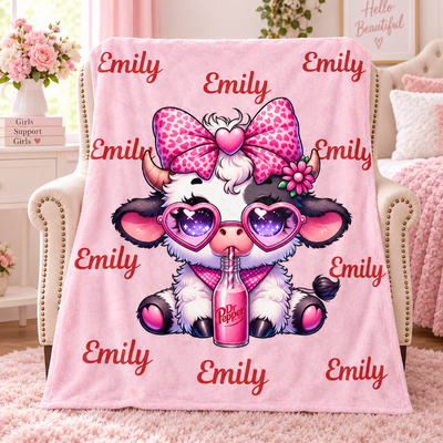 Cartoon Printed Character-Themed Cute Highland Cow Pattern Throw Blanket, Soft Warm Lightweight Blanket for Home & Office