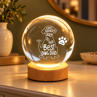 Happy Father's Day Dog Dad - Personalized Crystal Ball LED Night Light - Heartfelt Father's Day Gift for Husband