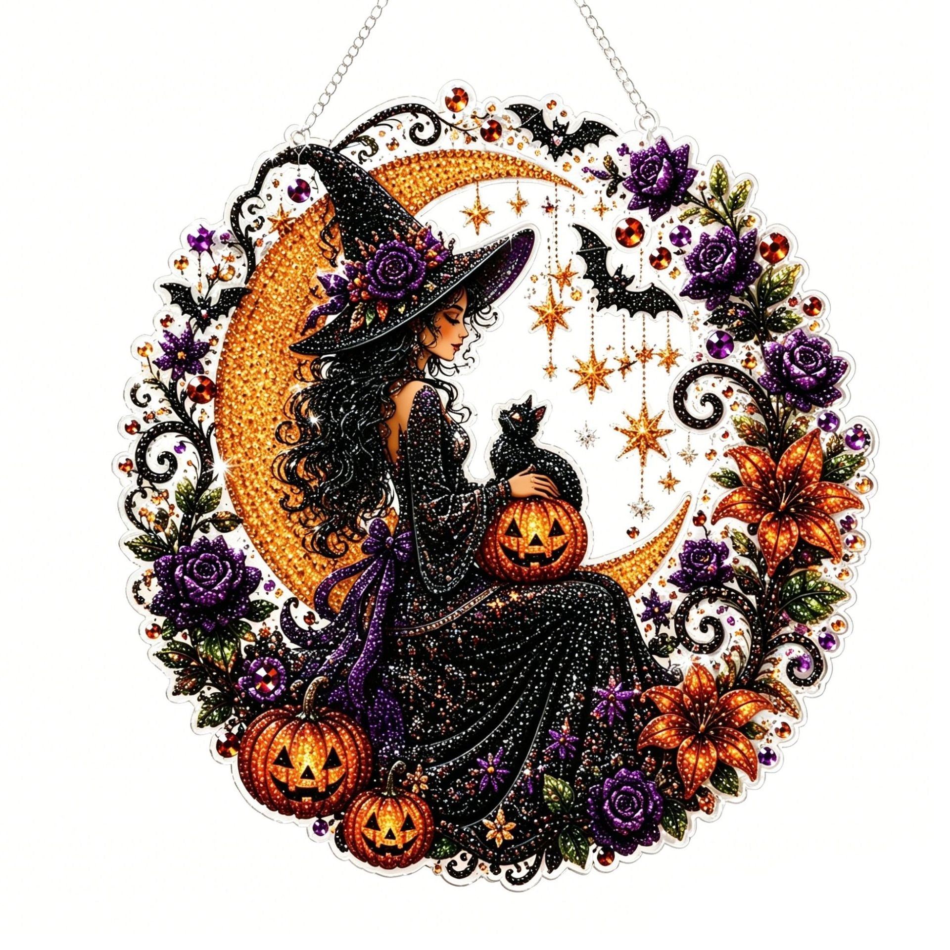 Halloween Wreath Diamond Painting DIY Kit, Acrylic Hanging Ornament for Window Home Decor