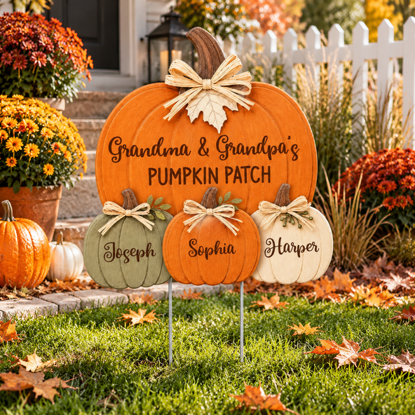 Cozy Rustic Fall Vibe Grandpa Grandma's Pumpkin Patch - Personalized Yard Sign - Fall Decor For Grandparents