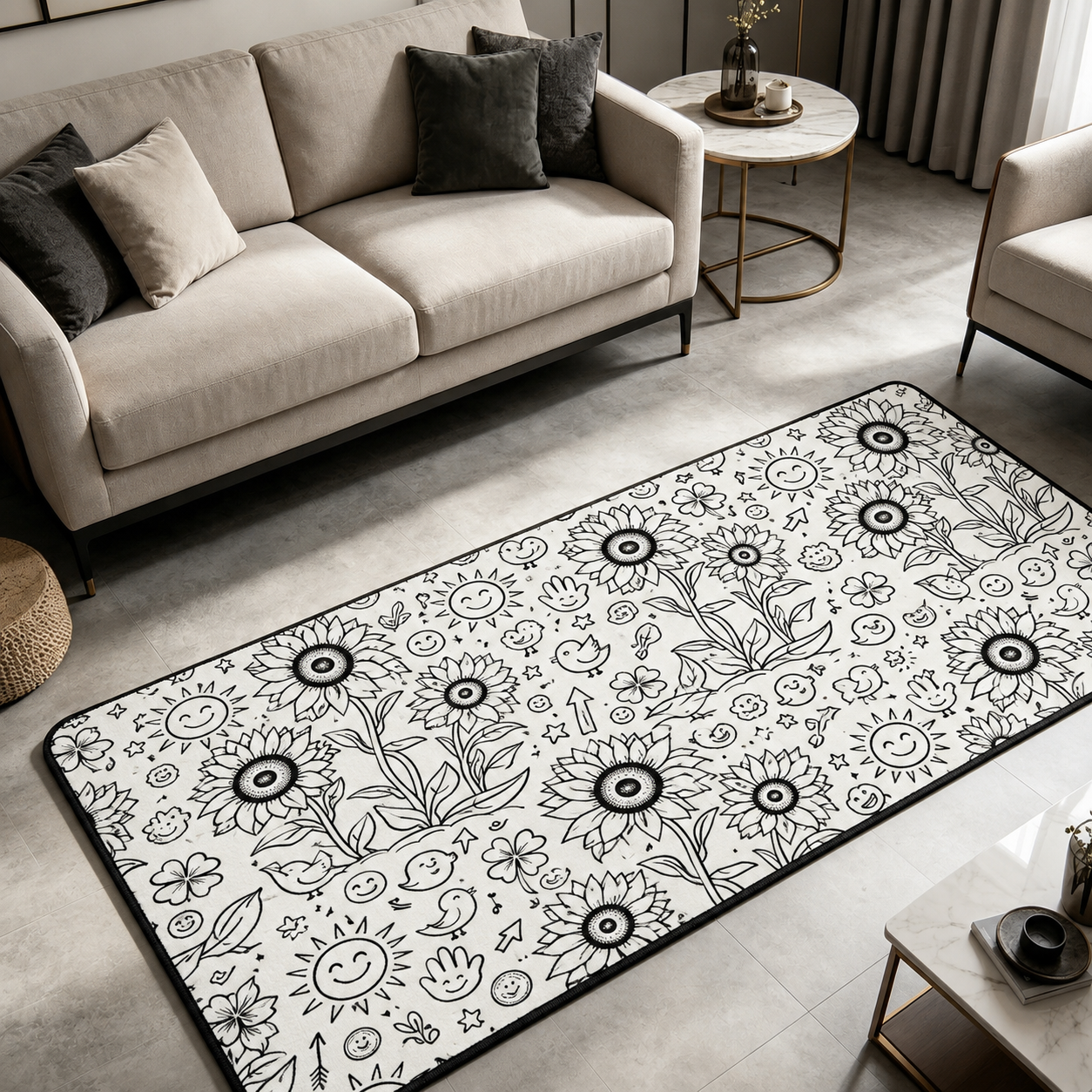 DIY Coloring Doodle Rug | Washable Crystal Velvet Custom Line Art Floor Carpet