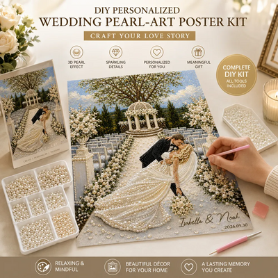 Personalized Couple DIY Pearl Sticker Art Kit Custom Names Wedding Date Outdoor Garden Wedding Scene Canvas Painting Kit Romantic Wedding Keepsake Gift