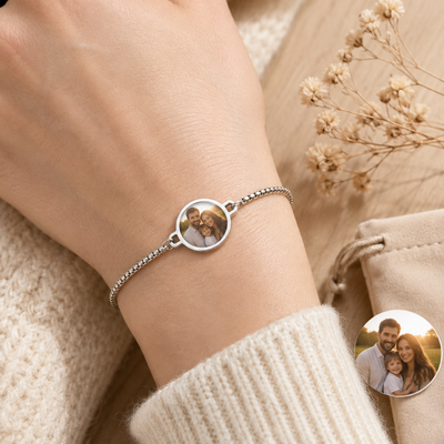 Personalized Heat-Activated Hidden Photo Adjustable Bracelet with Engraved Text Memorable Birthday Anniversary Gift for Women Men