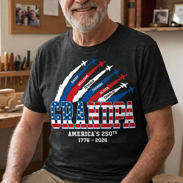 Proud Dad Grandpa Nation Flag American 250th Anniversary Light Color - Personalized Shirt - Gift For Dad, Grandpa