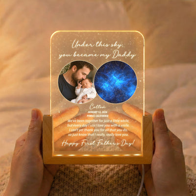 Father's Day Gifts, Under This Sky You Became My Daddy Custom Star Map - 1st Father's Day For New Dad, Husband, Son - Personalized Night Light