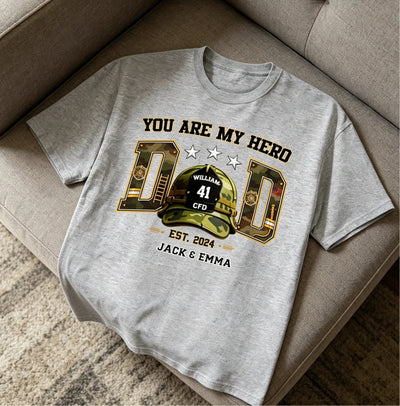 Proud Firefighter Dad Firefighter Helmet - Personalized Shirt - Father's Day Gift For Dad, Husband