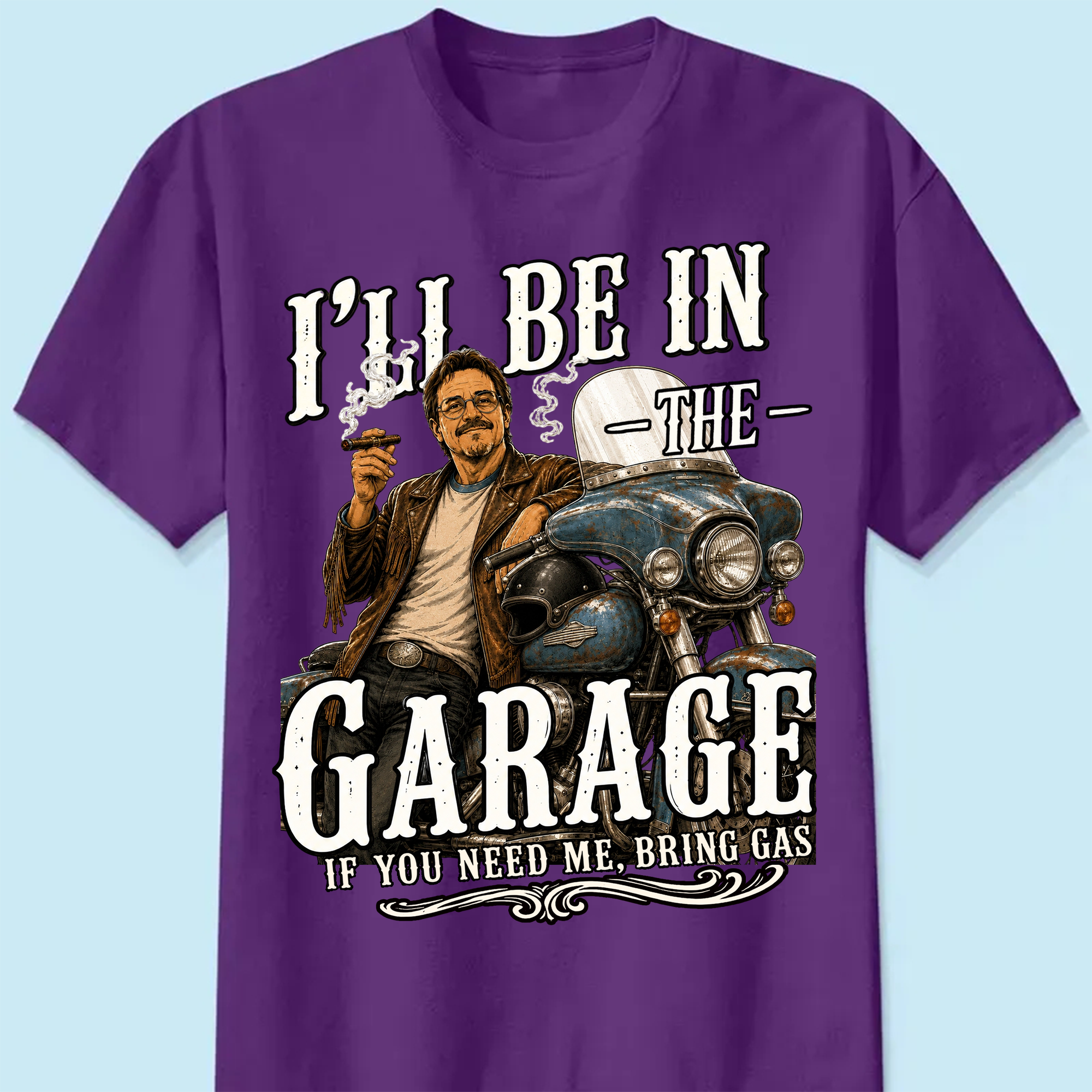 I'll Be In The Garage Vintage Motorcycle Biker Personalized T-Shirt | Funny Mechanic Dad Graphic Tee