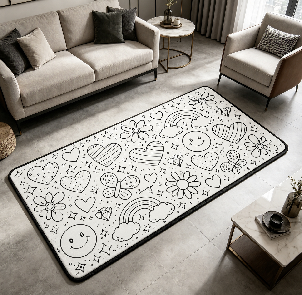 DIY Coloring Doodle Rug | Washable Crystal Velvet Custom Line Art Floor Carpet