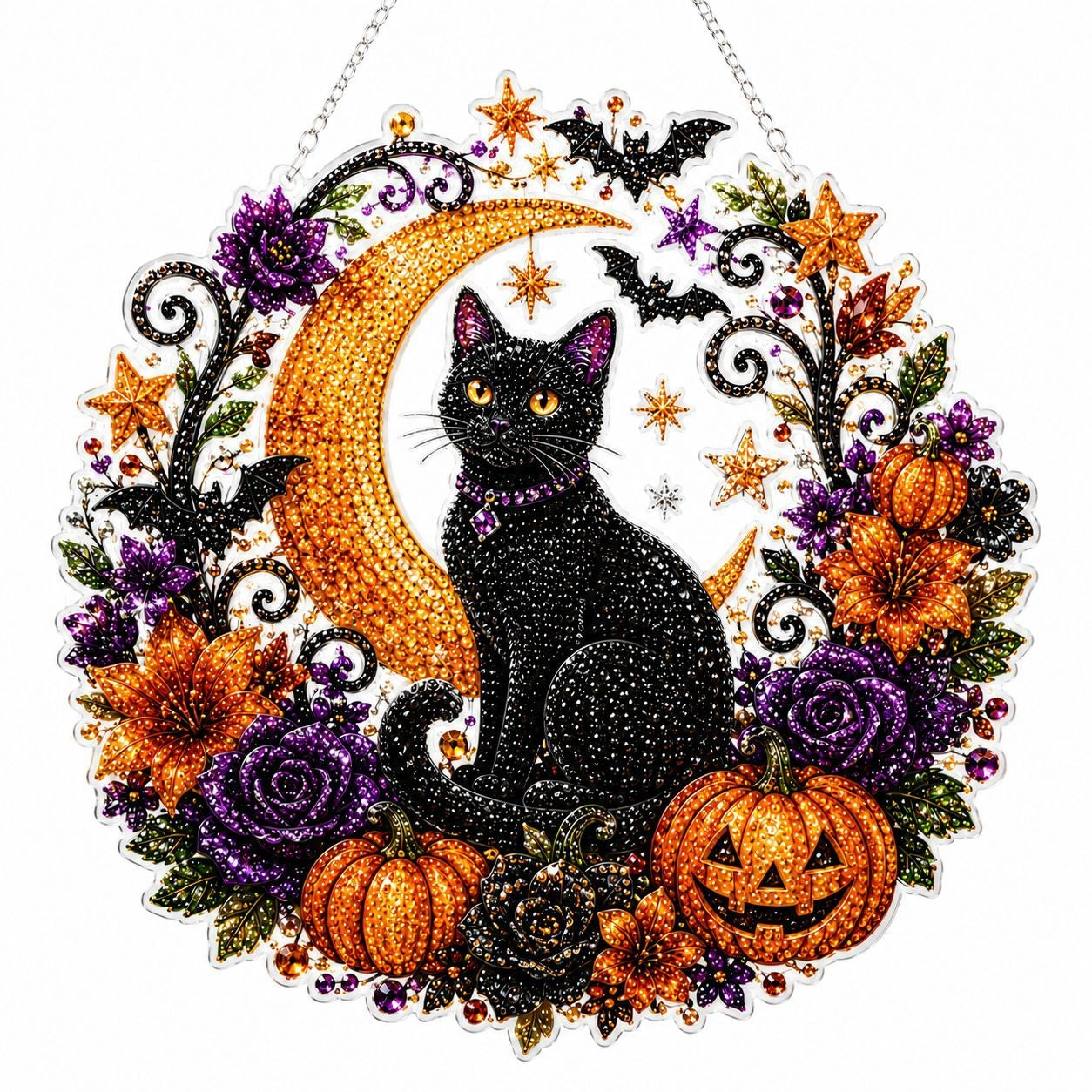 Halloween Wreath Diamond Painting DIY Kit, Acrylic Hanging Ornament for Window Home Decor
