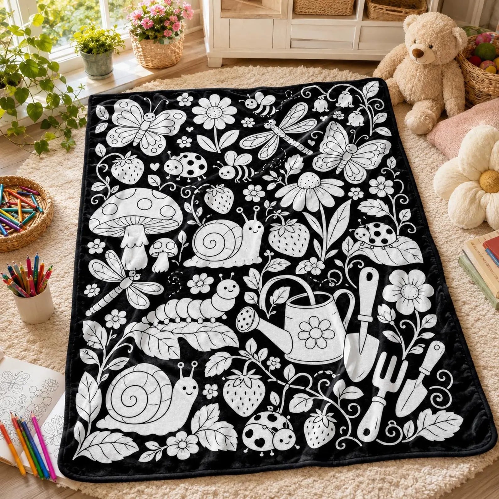 DIY Drawing Blanket with 24 Colors Markers, Doodle Your Own Blankets, Customizable Washable Paint & Play Blankets for Adults