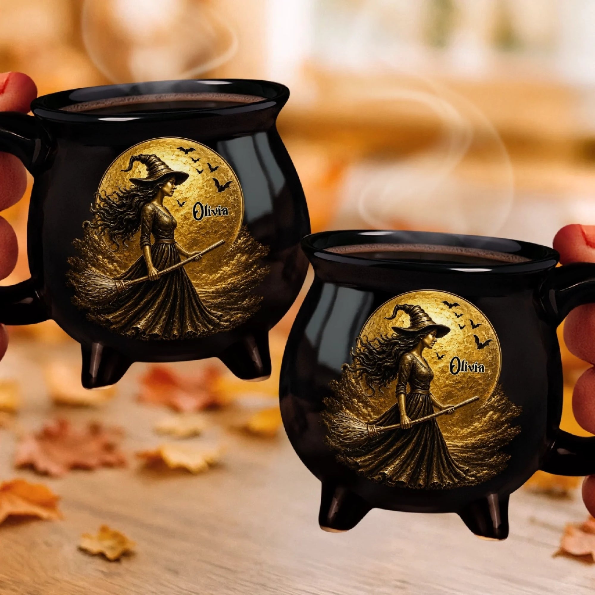 Custom Witch Cauldron Coffee Mug - Personalized Halloween Witchy Gifts For Besties, Sisters, BFF, Family, Yourself - Witching You A Wicked Brew