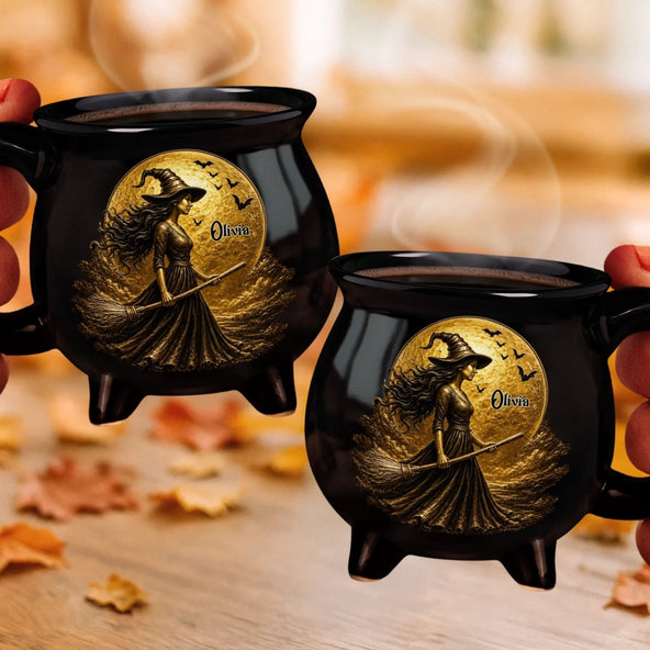 Custom Witch Cauldron Coffee Mug - Personalized Halloween Witchy Gifts For Besties, Sisters, BFF, Family, Yourself - Witching You A Wicked Brew