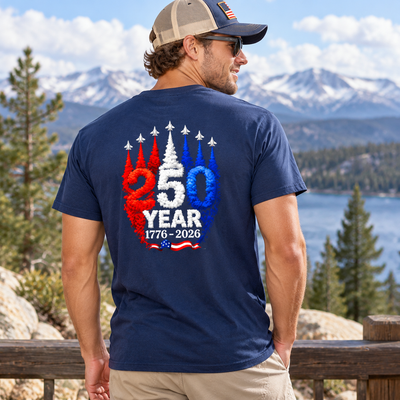 250 Years American Flag Red White Blue Jet Smoke Custom Name - Personalized Shirt - United States 250th Anniversary USA Patriotic