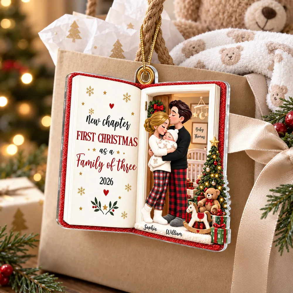 New Chapter First Christmas As Family Of Three 2D Flat - Personalized Acrylic Ornament - Christmas Tree Keepsake For New Parents