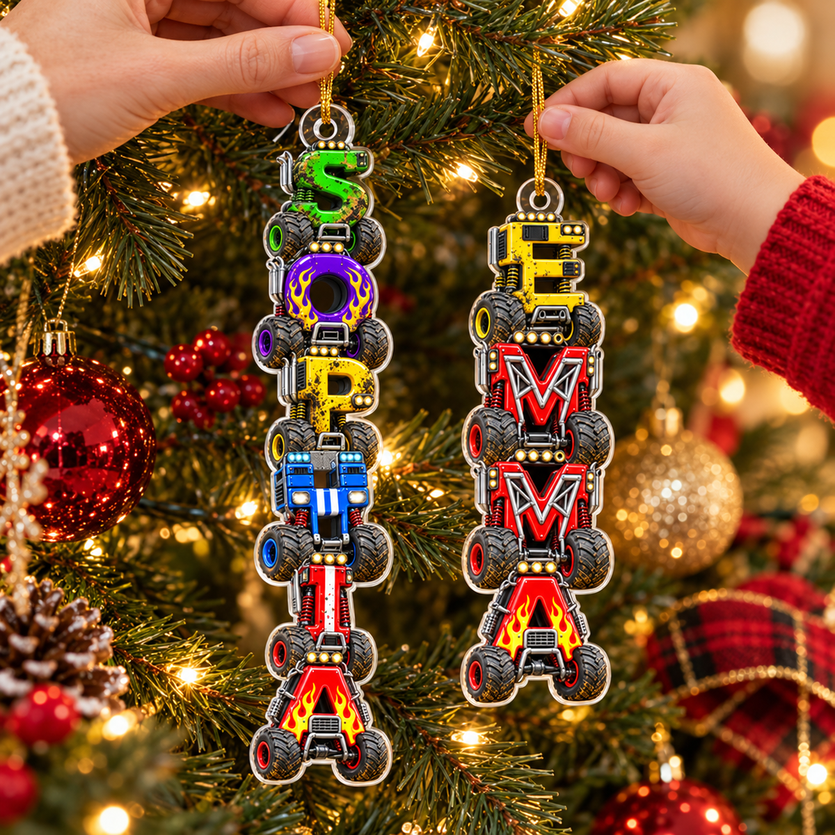 Custom Kid's Names - Monster Truck Lovers For Boy, Son, Grandson - Personalized Ornament