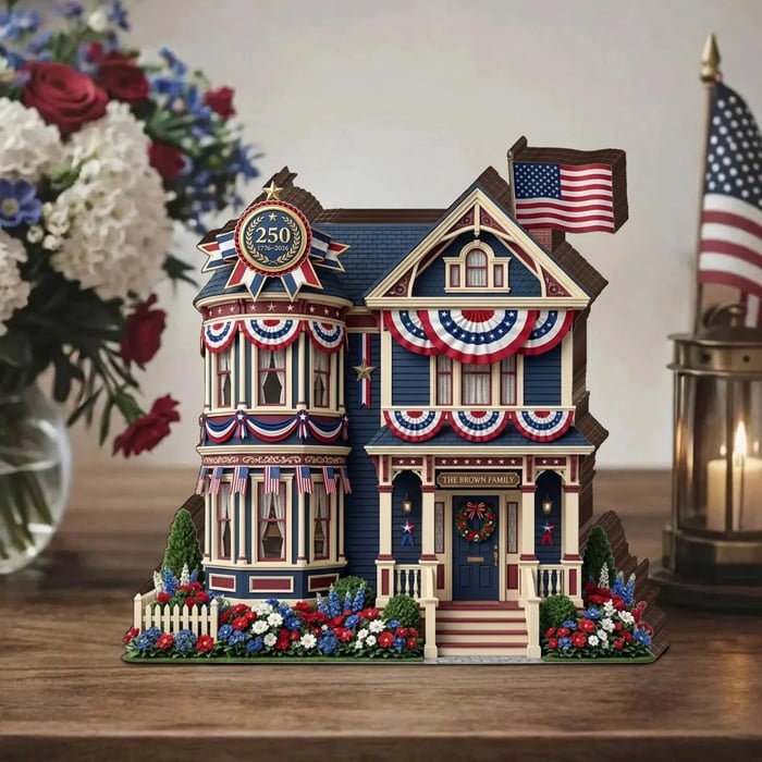 USA 250 Years Anniversary Wooden Block | Personalized Wood Block | Patriotic USA Flag Shelf Decoration