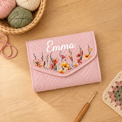 Personalized Birth Flower Crochet Hook Organizer with Name Knitting Accessories Birthday Gift for Crochet Enthusiast Mom Grandma
